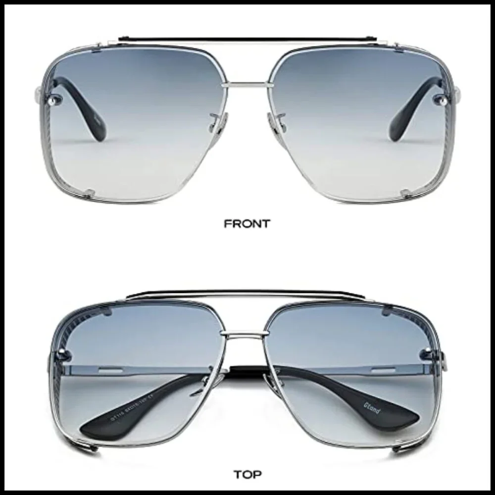 Oversized Square Aviator Sunglasses Metal Side Shield Steampunk